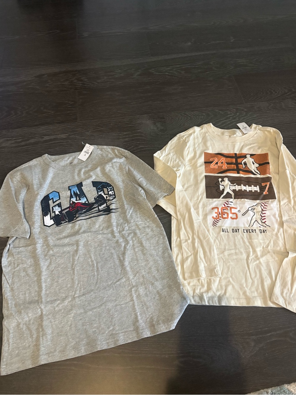 Set of 2 boys GAP shirts, Size 12 (XL), race tshirt & sports long sleeve shirt
